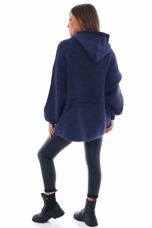 Zarita Hooded Boucle Knitted Jumper Navy - Image 2