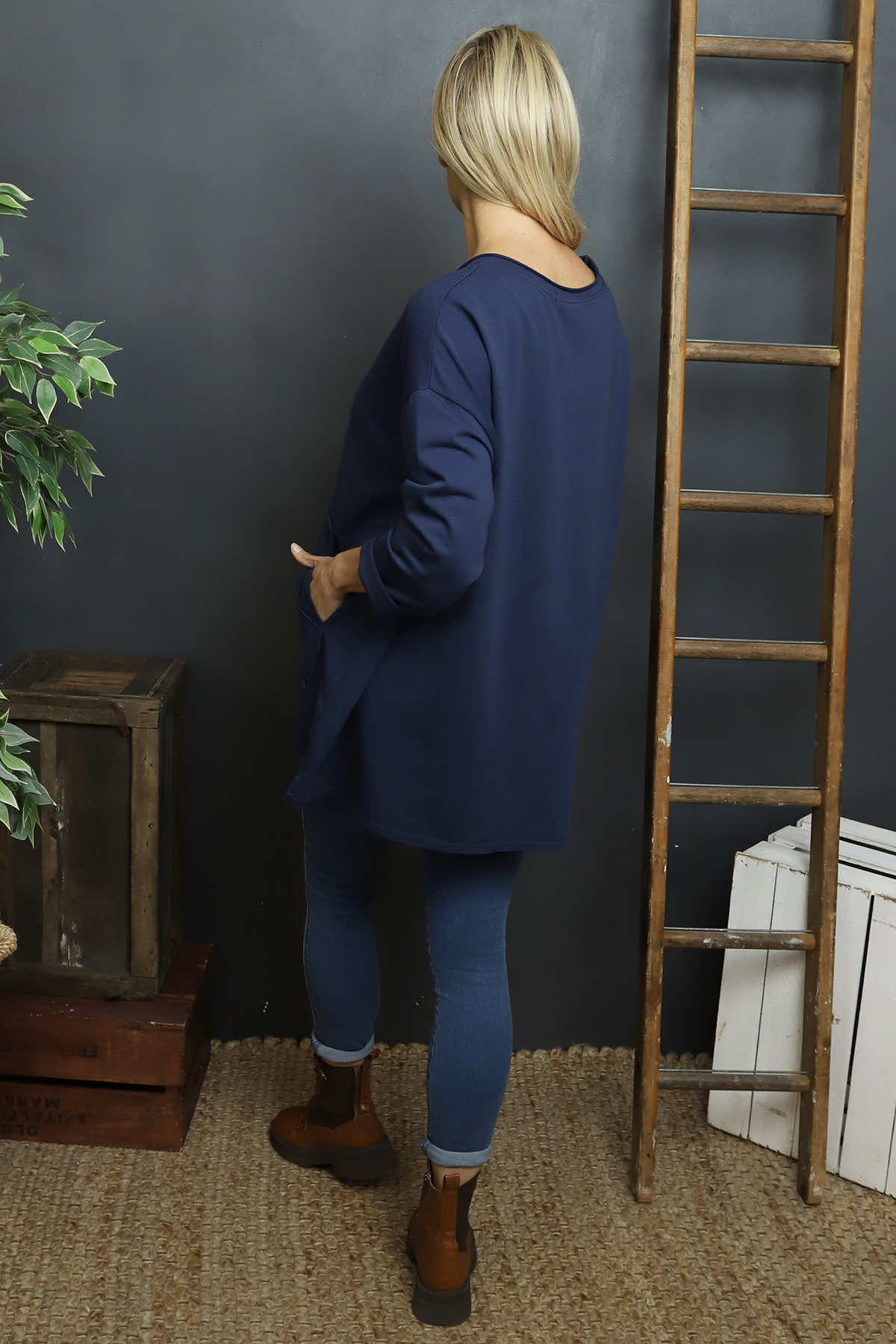 Kelilah Pocket Cotton Top Navy