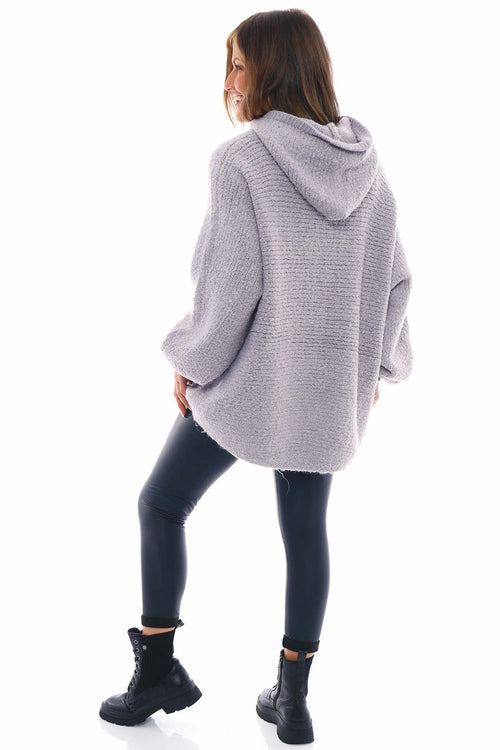 Zarita Hooded Boucle Knitted Jumper Grey - Image 3