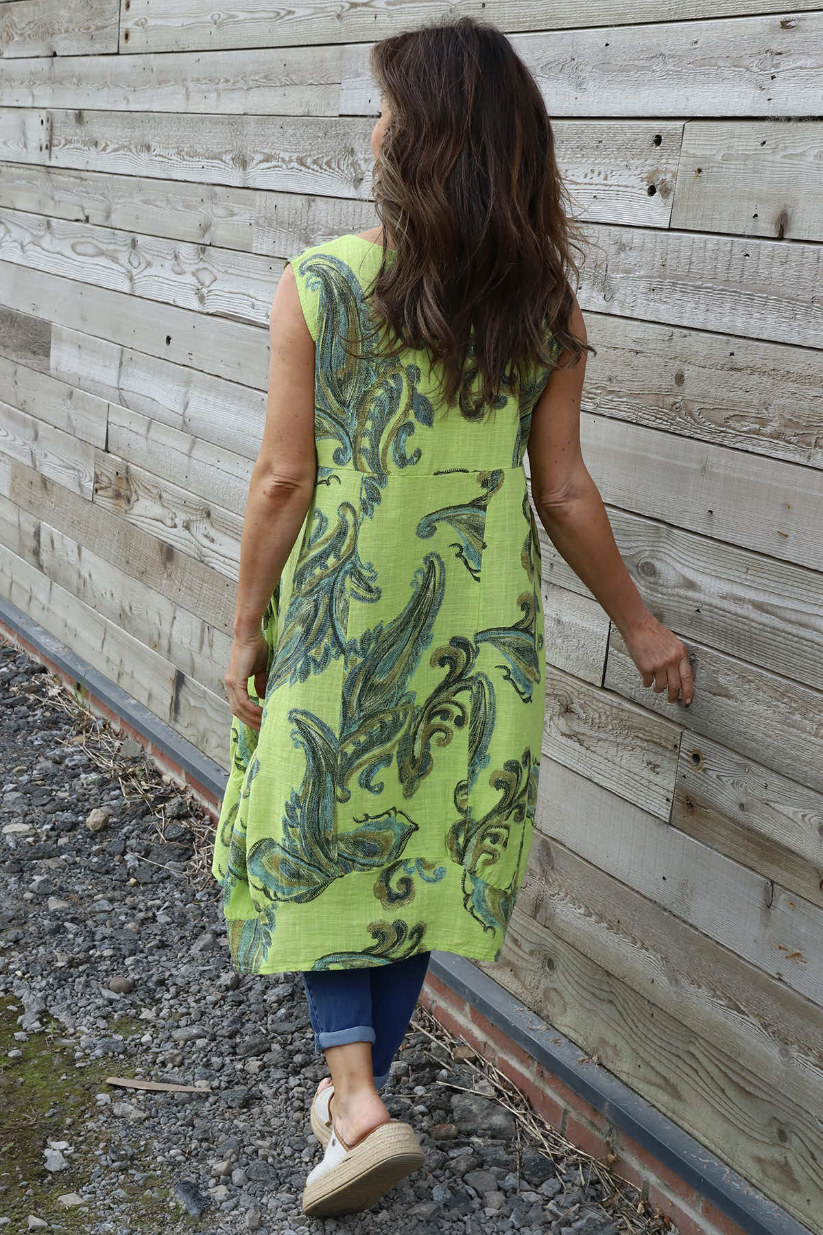 Carrie Sleeveless Pattern Cotton Dress Lime