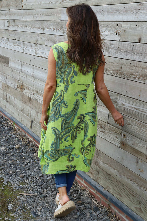Carrie Sleeveless Pattern Cotton Dress Lime - Image 4