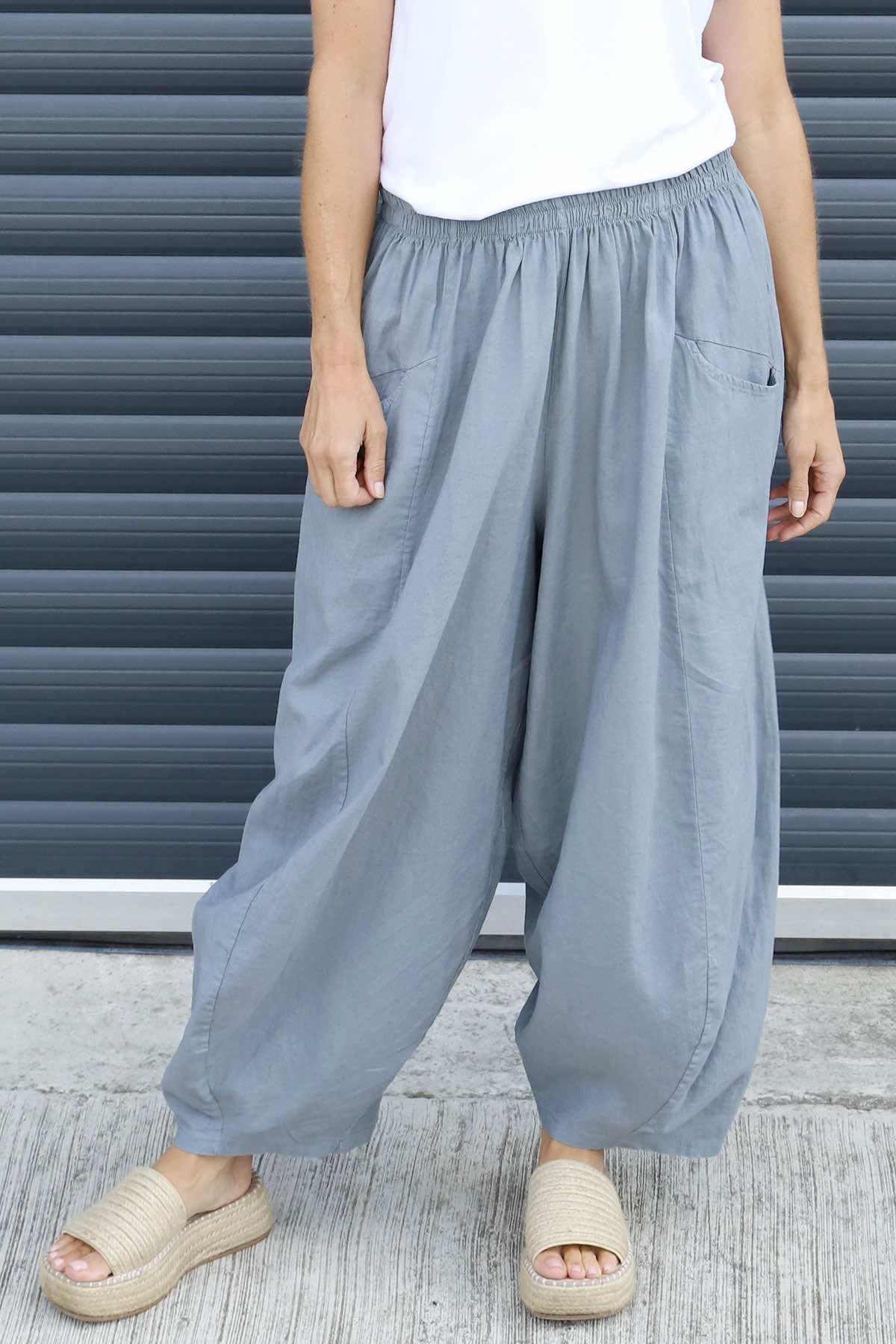 Evelyn Linen Trousers Mid Grey