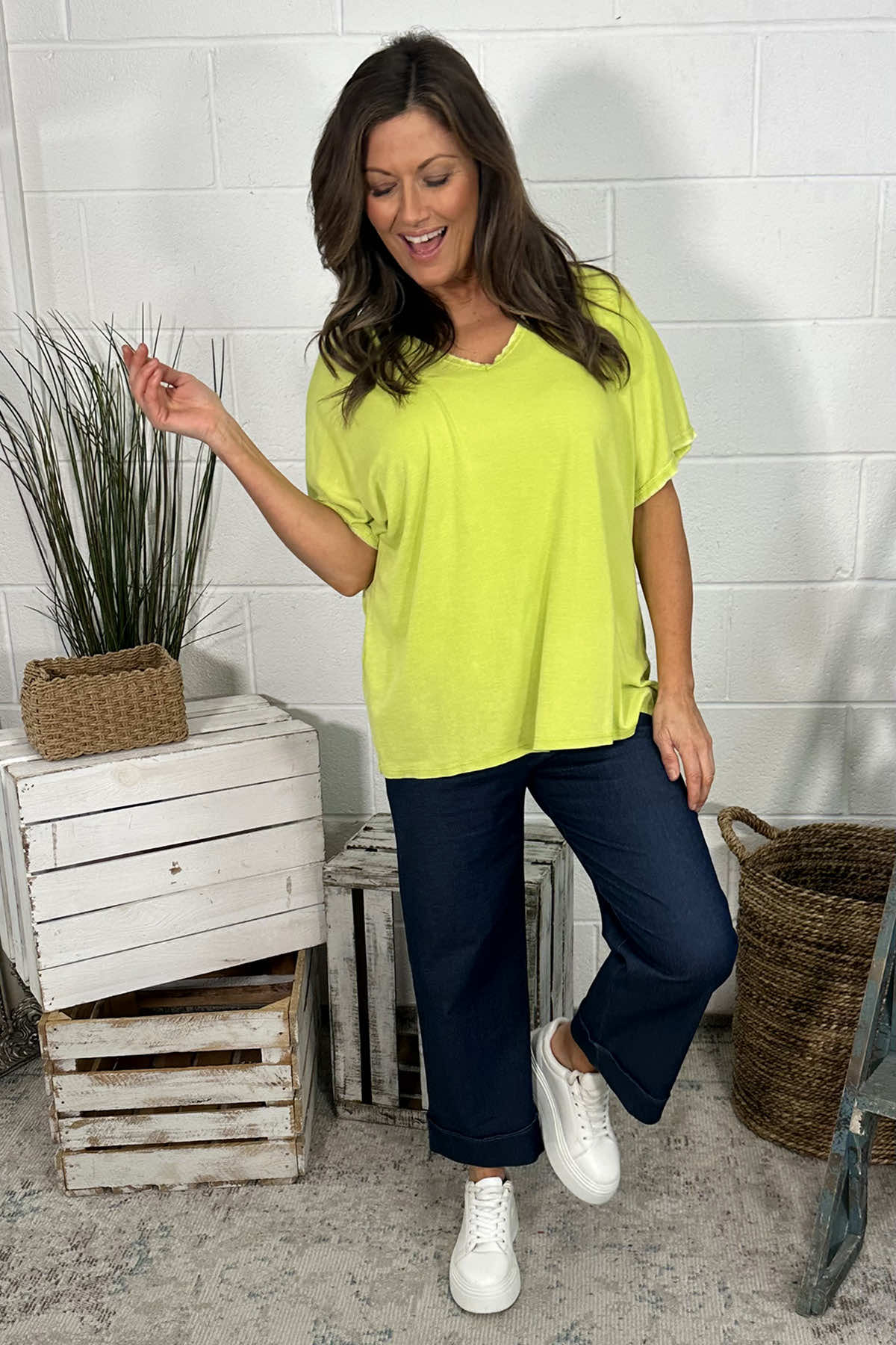 Burford V-Neck Top Lime