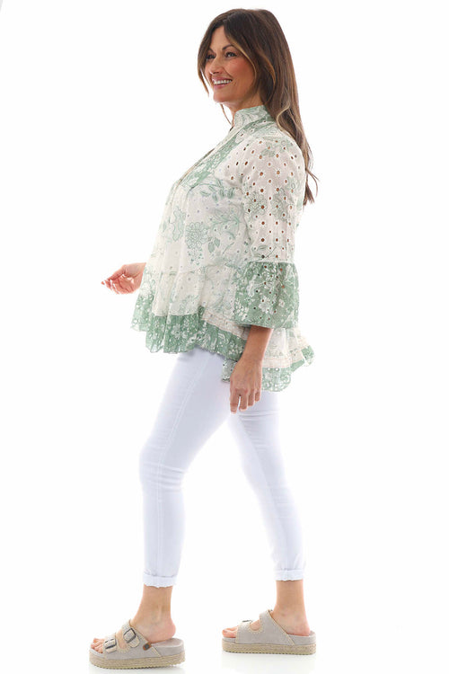 Nalina Broderie Anglaise Button Top Sage Green - Image 5