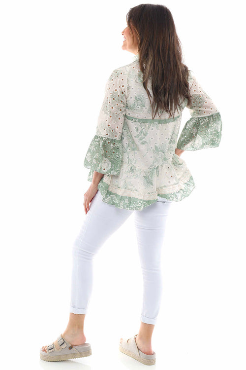 Nalina Broderie Anglaise Button Top Sage Green - Image 6
