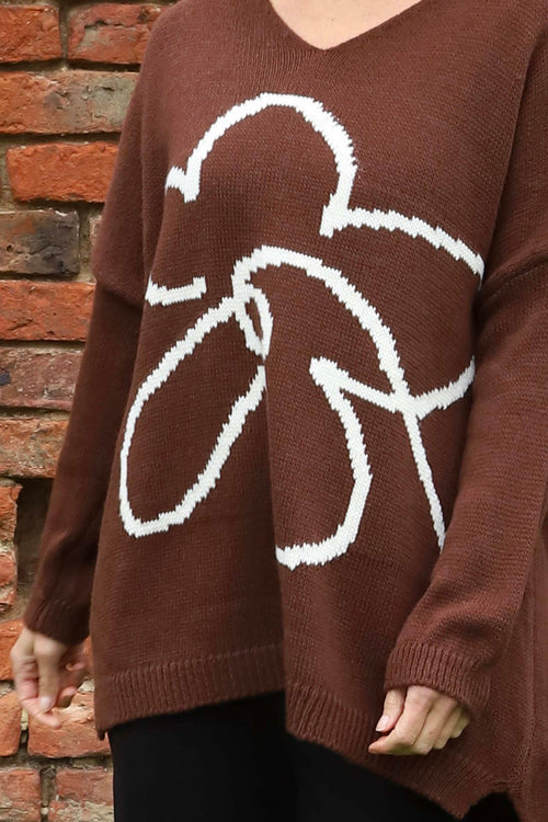Roxanna Flower Knitted Jumper Cocoa - Image 3