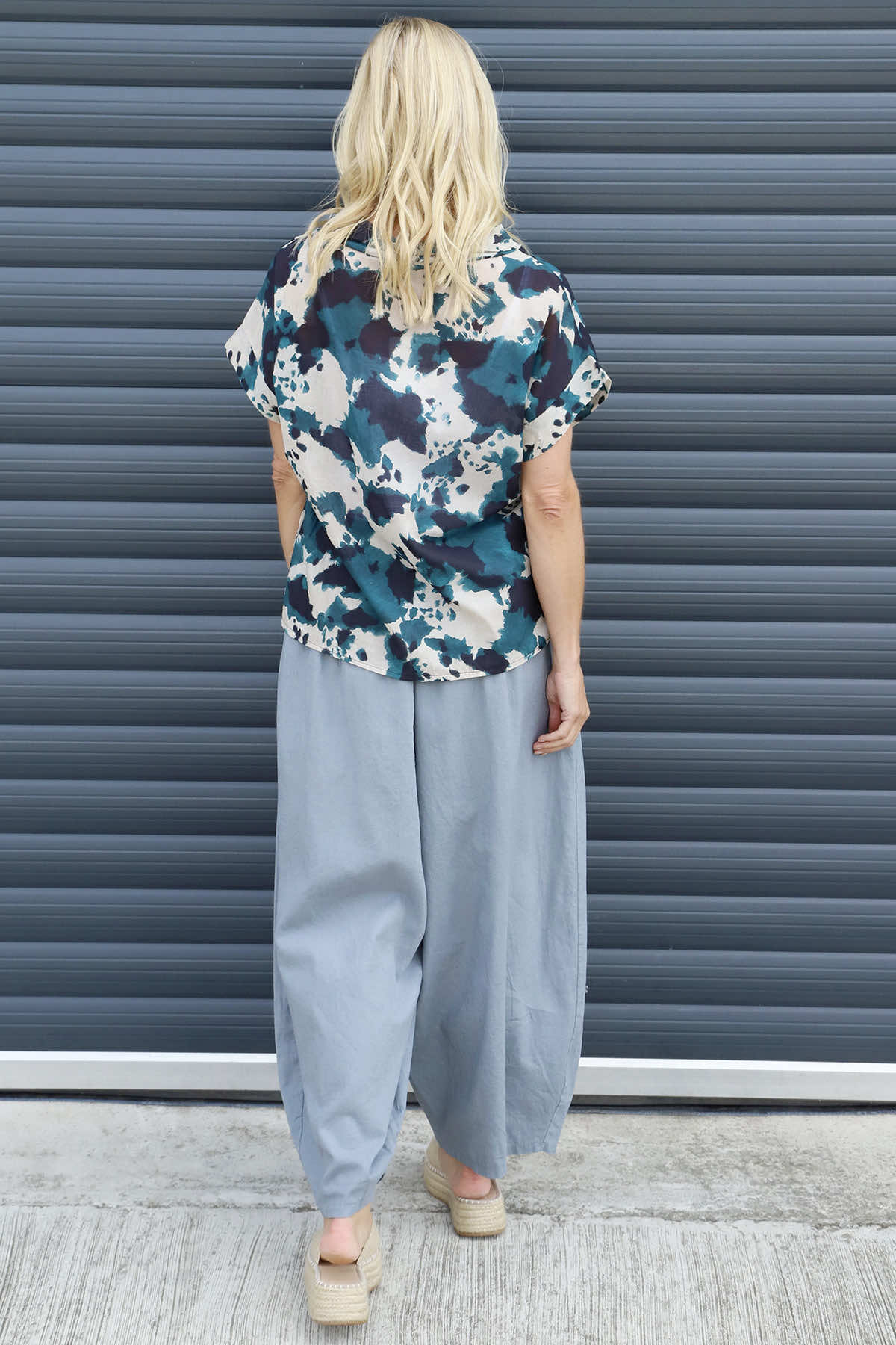 Nancy Print Cowl Neck Top Teal