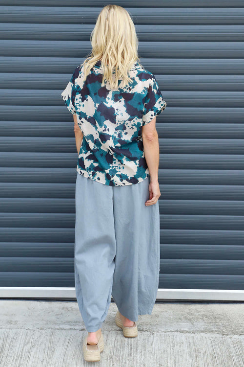 Nancy Print Cowl Neck Top Teal - Image 4