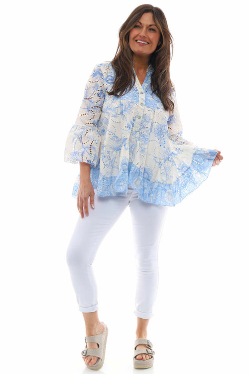 Nalina Broderie Anglaise Button Top Light Blue - Image 3