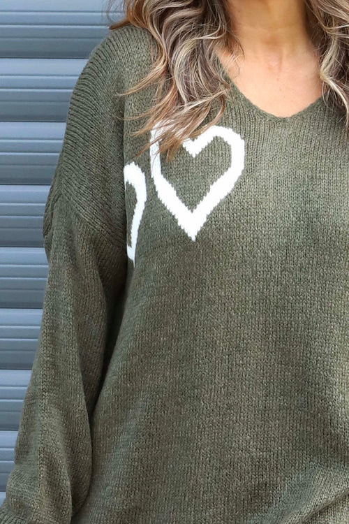 Janelle Heart Knitted Jumper Khaki - Image 3