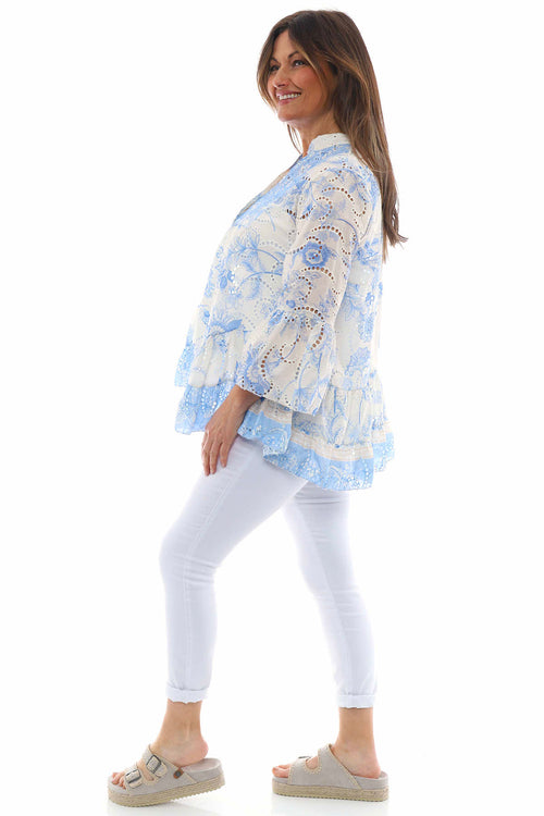 Nalina Broderie Anglaise Button Top Light Blue - Image 5