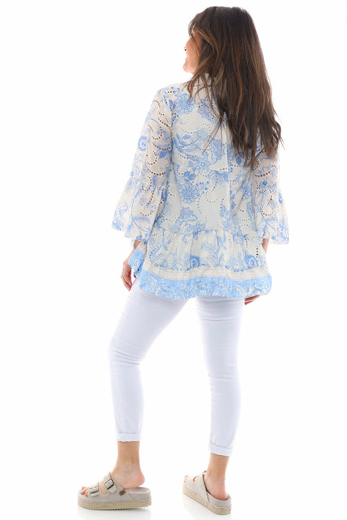 Nalina Broderie Anglaise Button Top Light Blue - Image 6