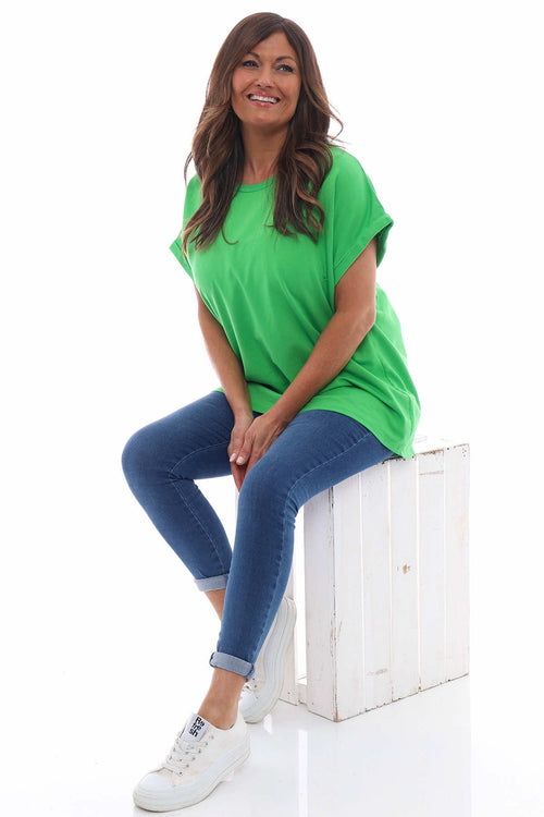 Rebecca Rolled Sleeve Top Bright Green - Image 1