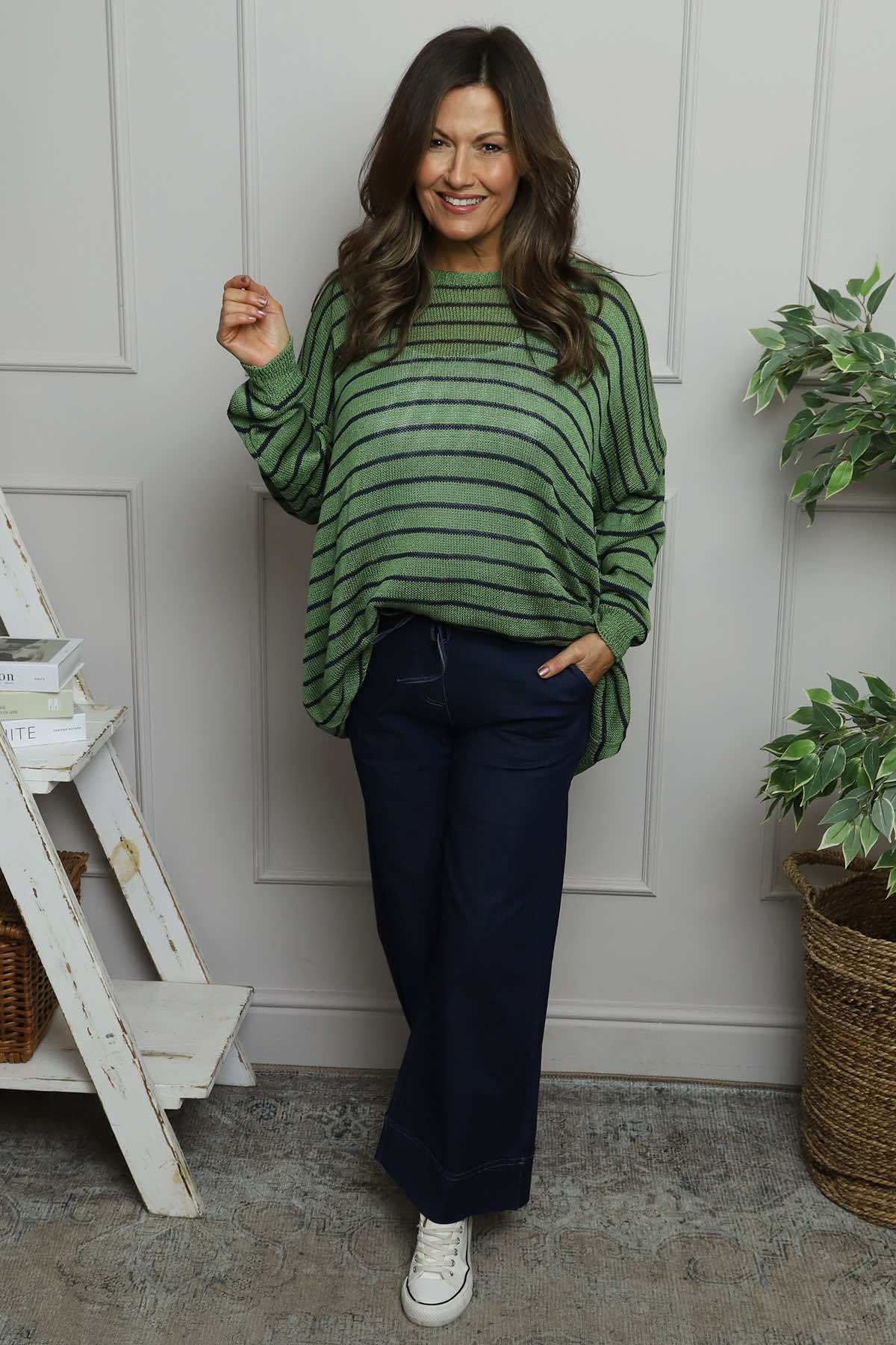 Bamburgh Stripe Knit Top Olive