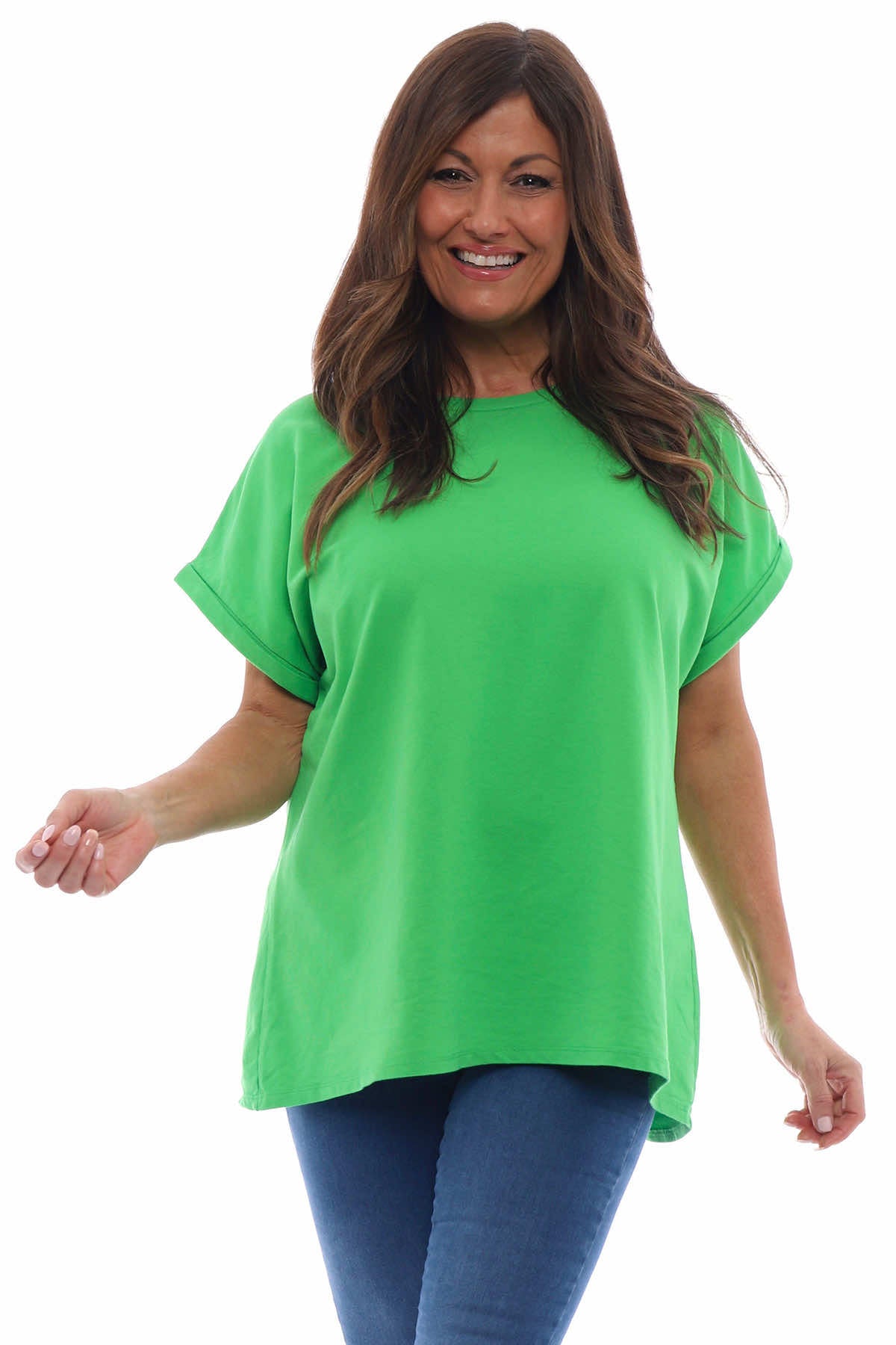 Rebecca Rolled Sleeve Top Bright Green