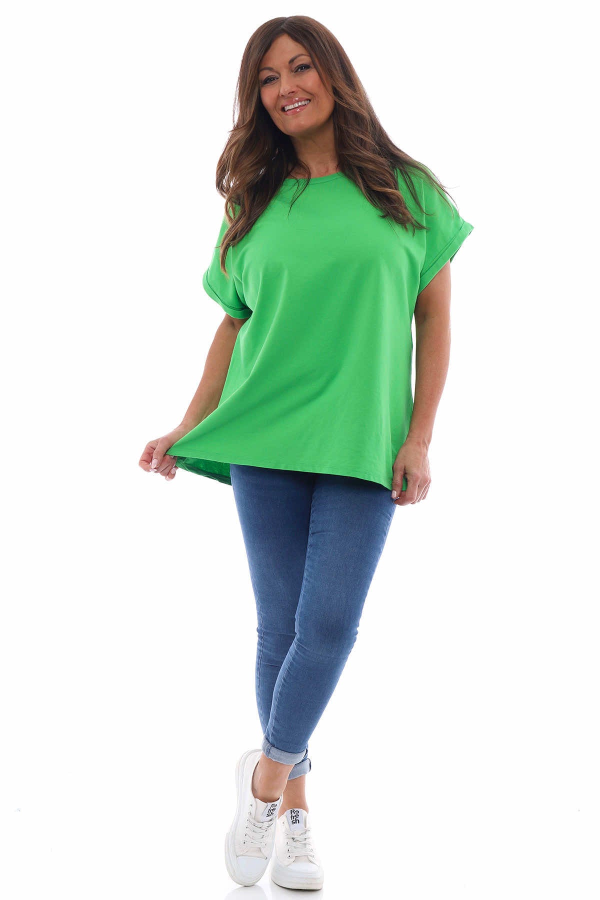 Rebecca Rolled Sleeve Top Bright Green
