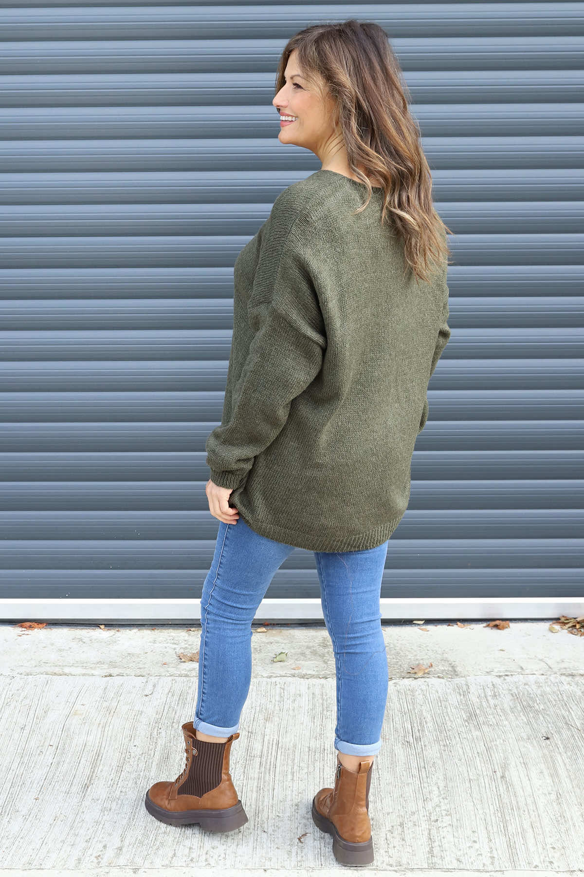 Janelle Heart Knitted Jumper Khaki