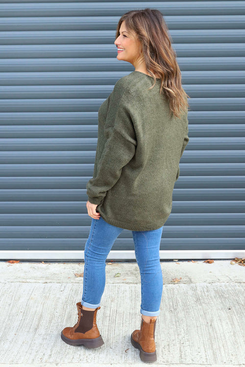 Janelle Heart Knitted Jumper Khaki - Image 4