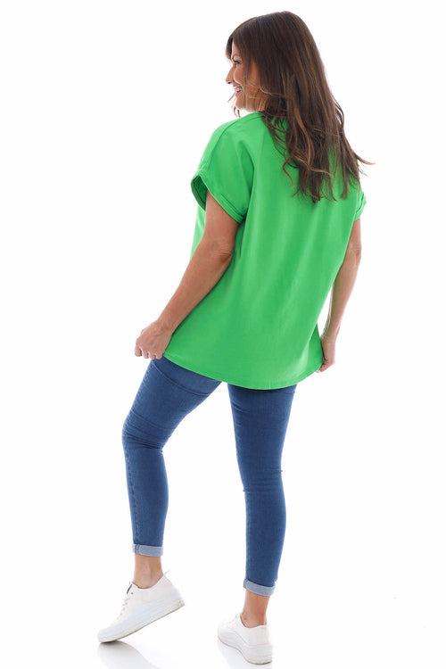 Rebecca Rolled Sleeve Top Bright Green - Image 4