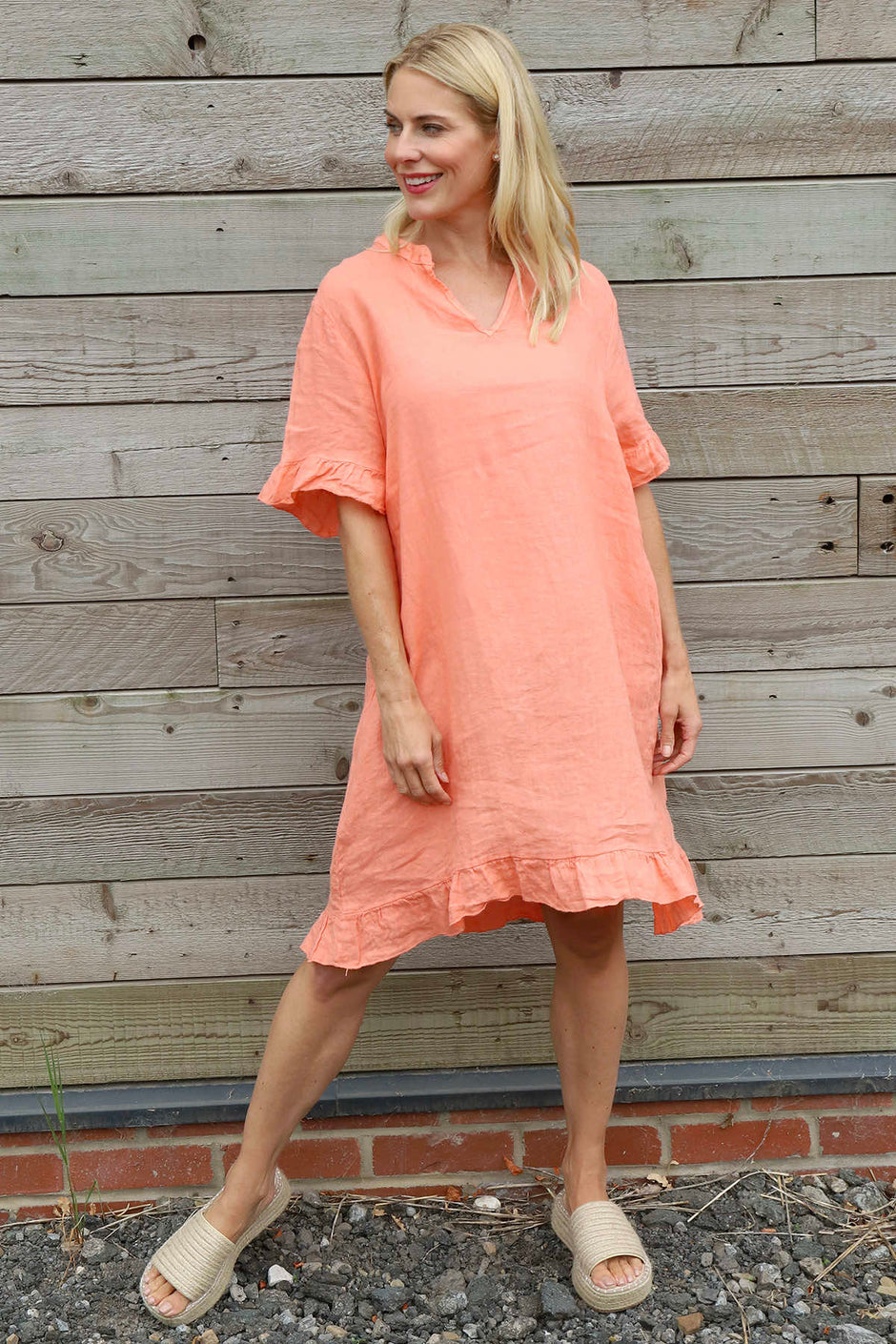 Eliane Frill Hem Linen Tunic Orange