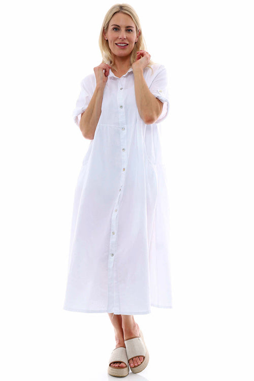 Astoria Washed Button Linen Dress White - Image 4