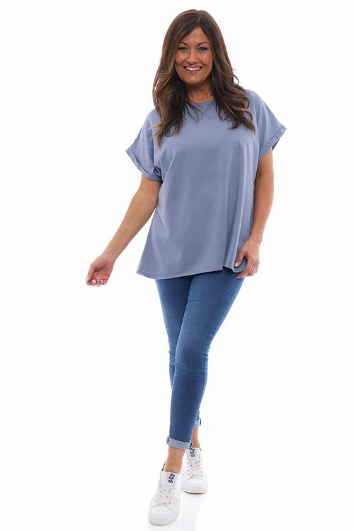 Rebecca Rolled Sleeve Top Blue Grey - Image 1