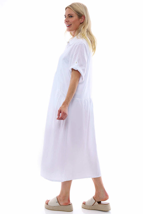 Astoria Washed Button Linen Dress White - Image 5