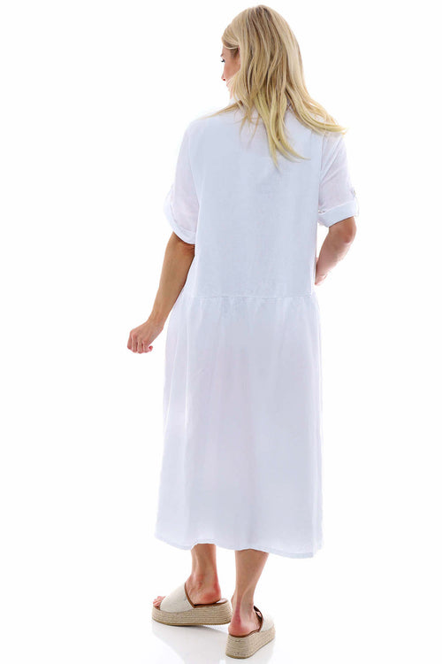 Astoria Washed Button Linen Dress White - Image 6