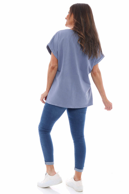 Rebecca Rolled Sleeve Top Blue Grey - Image 3