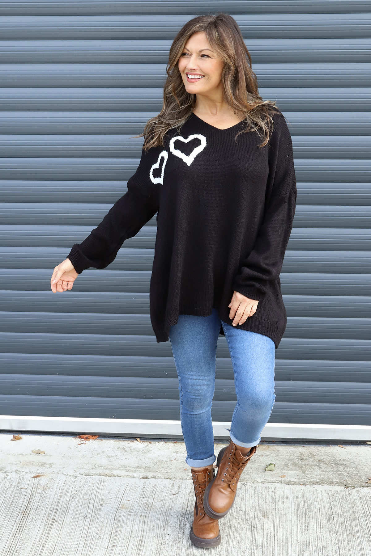 Janelle Heart Knitted Jumper Black