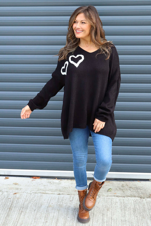 Janelle Heart Knitted Jumper Black - Image 2