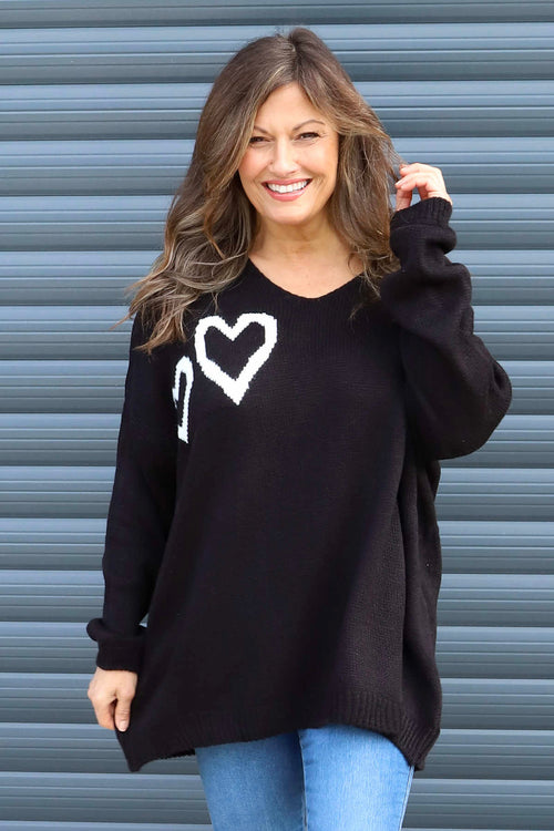 Janelle Heart Knitted Jumper Black - Image 1