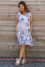 Aisha Sleeveless Print Linen Dress Stone Stone - Aisha Sleeveless Print Linen Dress Stone