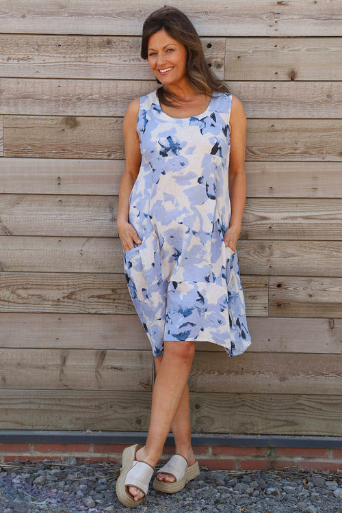 Aisha Sleeveless Print Linen Dress Stone