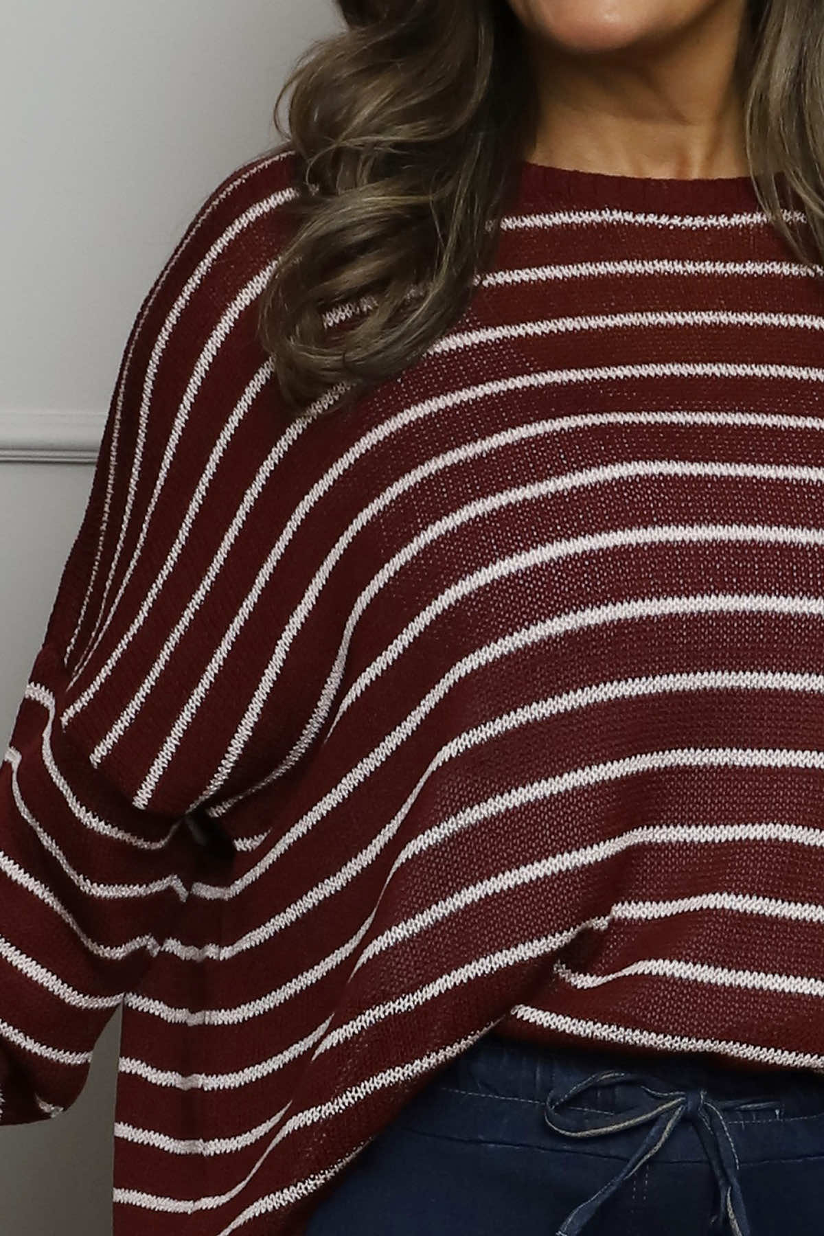 Bamburgh Stripe Knit Top Wine