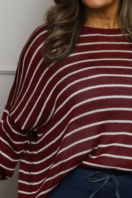 Bamburgh Stripe Knit Top Wine - Image 3