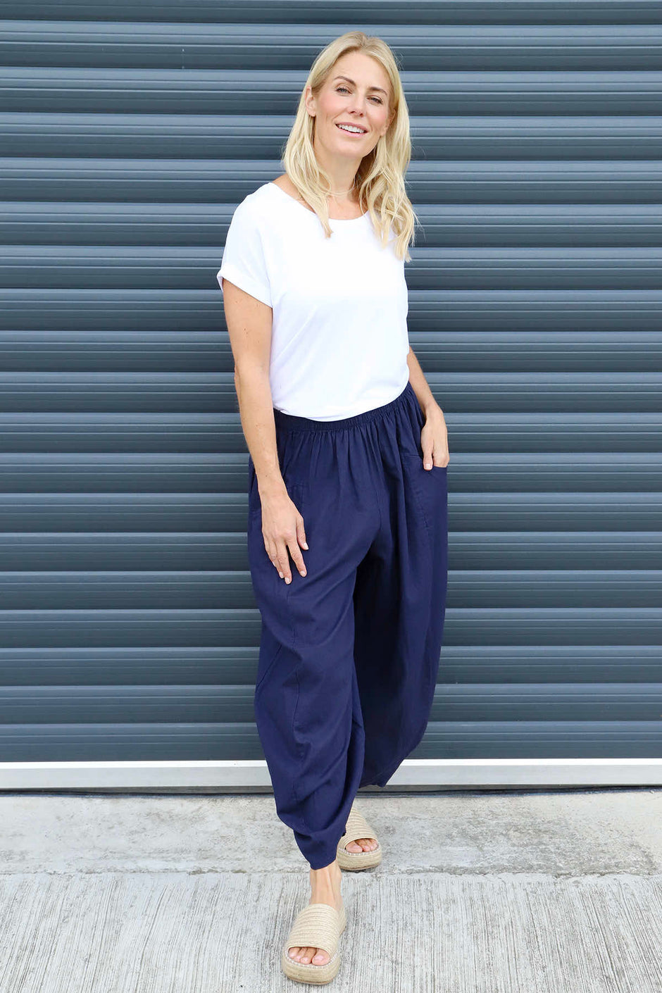 Evelyn Linen Trousers Navy
