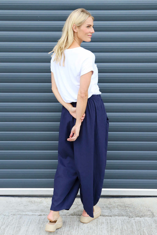 Evelyn Linen Trousers Navy - Image 4