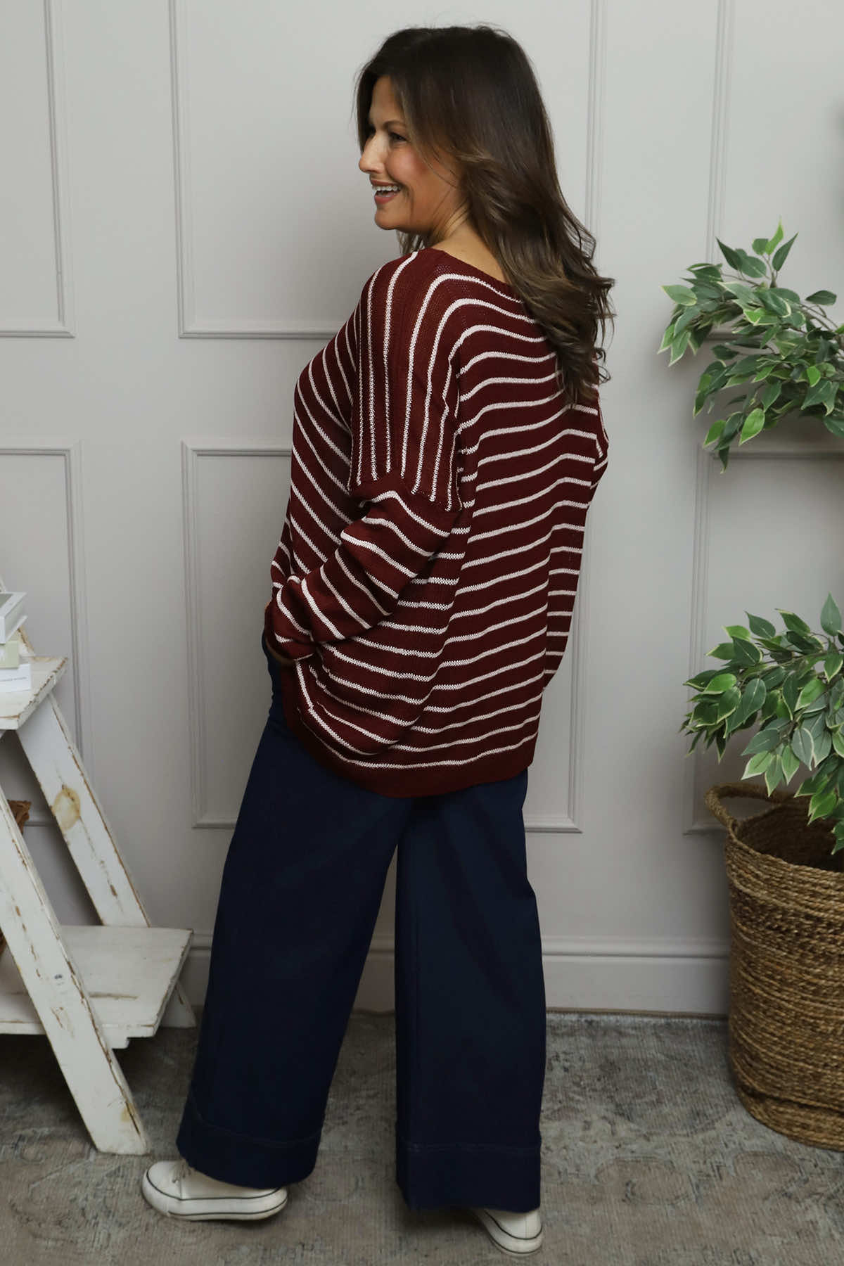 Bamburgh Stripe Knit Top Wine