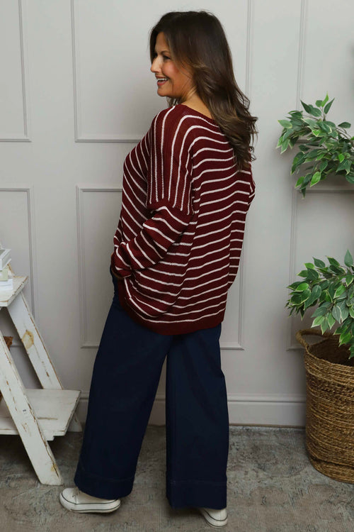 Bamburgh Stripe Knit Top Wine - Image 4