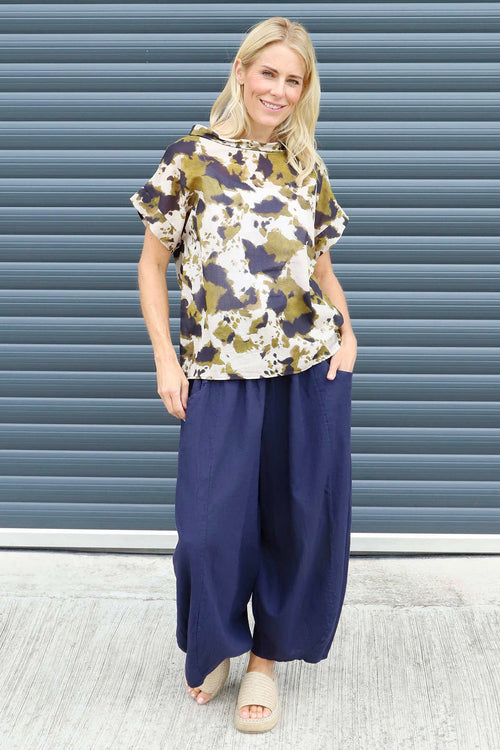 Nancy Print Cowl Neck Top Olive - Image 2