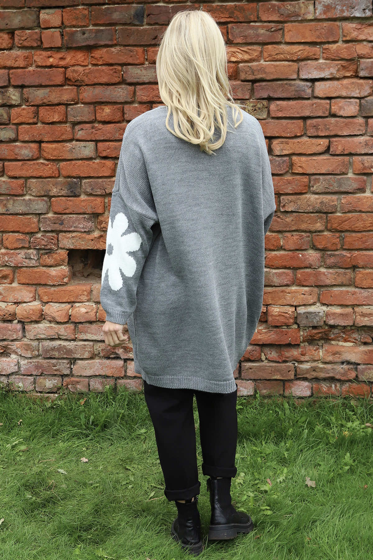 Joan Flower Knitted Jumper Mid Grey