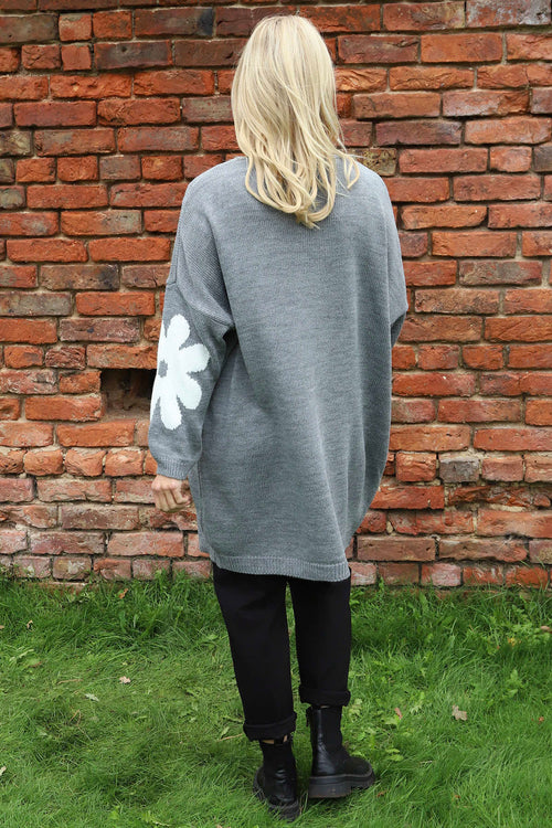 Joan Flower Knitted Jumper Mid Grey - Image 4