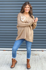 Janelle Heart Knitted Jumper Camel Camel - Janelle Heart Knitted Jumper Camel