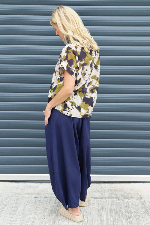 Nancy Print Cowl Neck Top Olive - Image 4