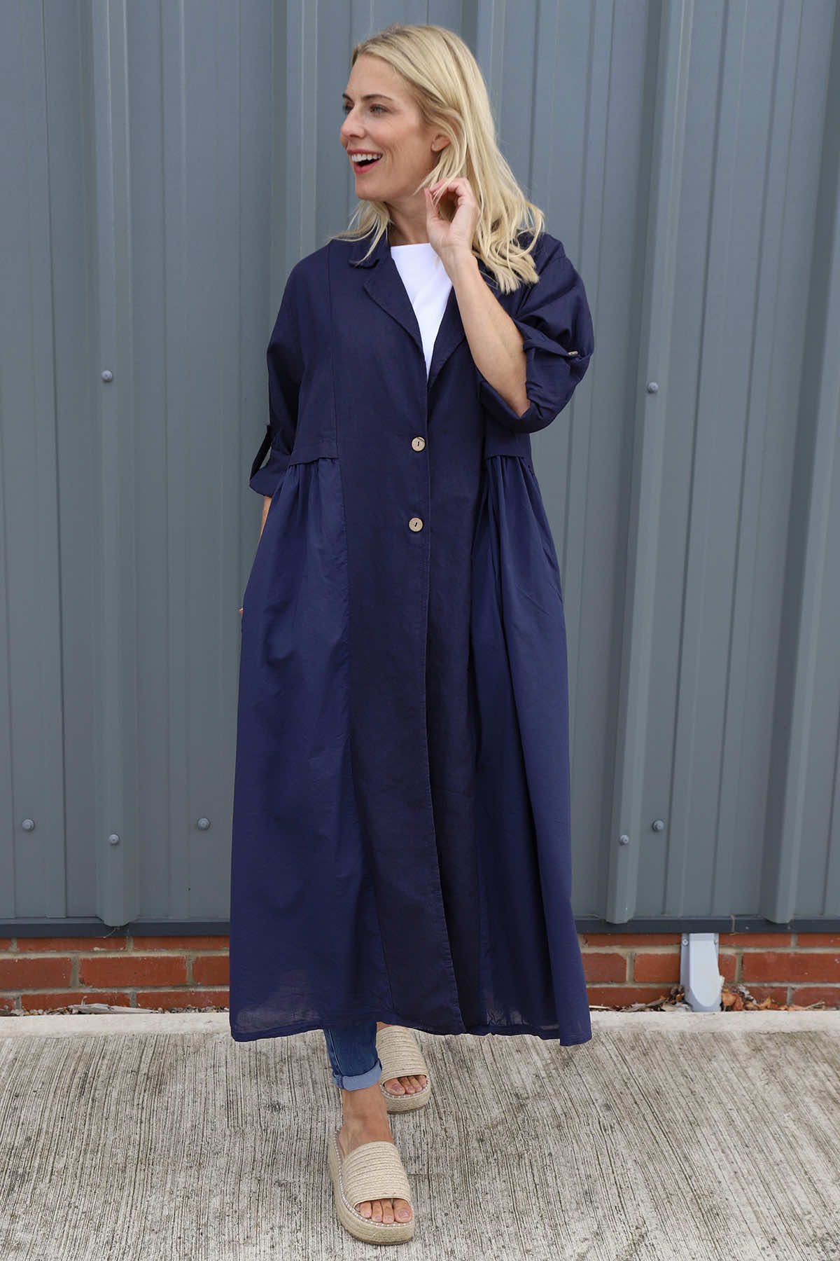 Meryl Long Cotton Jacket Navy