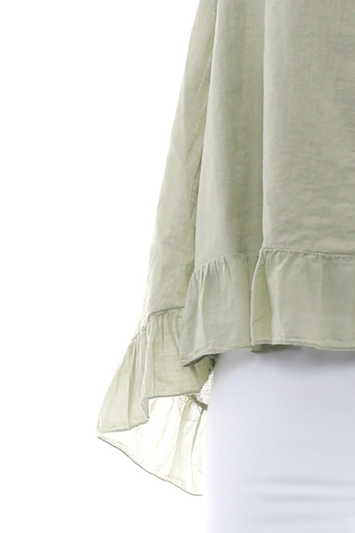 Callo Sleeveless Frill Hem Linen Top Khaki - Image 4