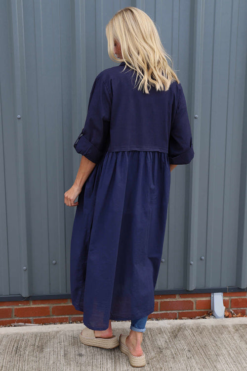 Meryl Long Cotton Jacket Navy - Image 4