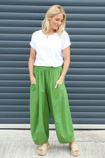 Evelyn Linen Trousers Green Green - Evelyn Linen Trousers Green