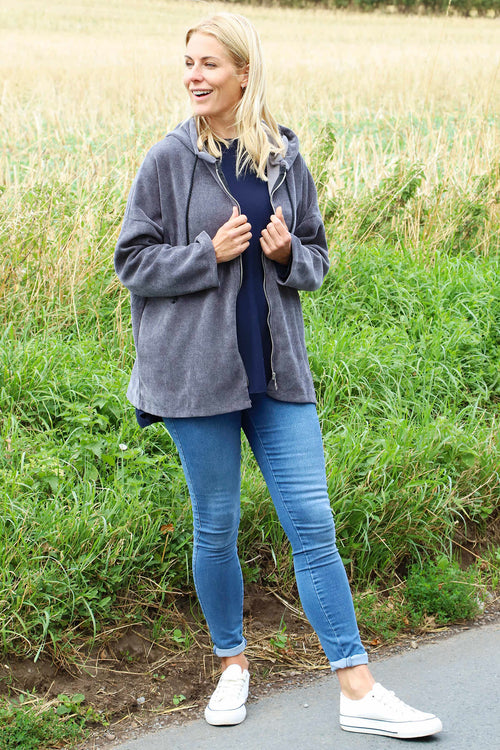 Verys Cord Zip Hooded Jacket Charcoal